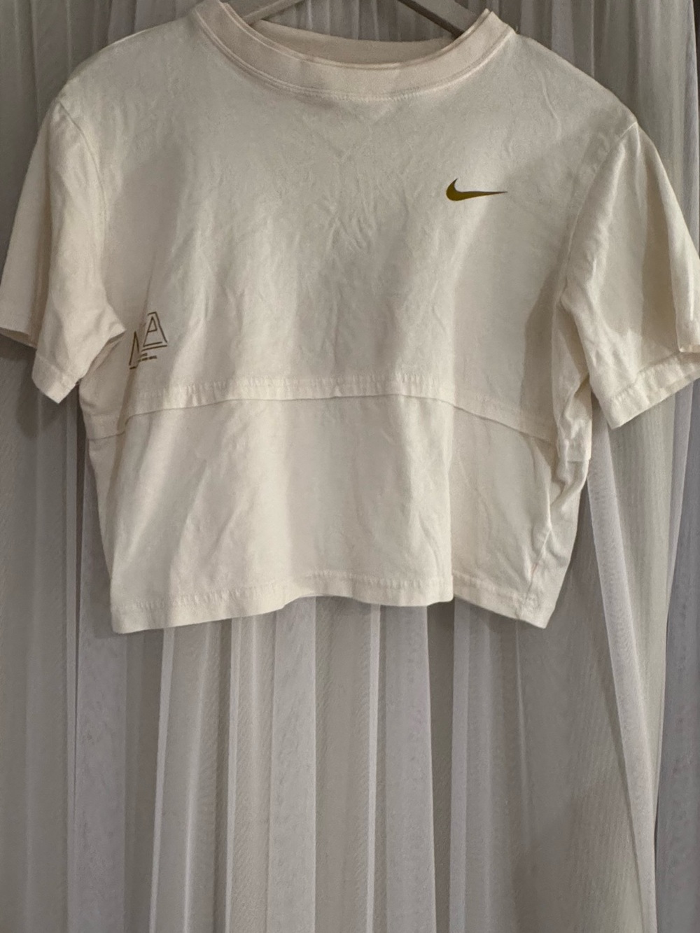 Nike Cream Cropped Short Sleeve Tee with Gold Swoosh